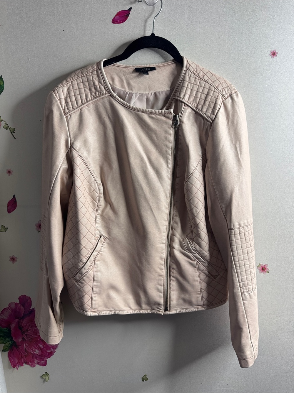 Apt. 9 Light Blush Quilted Faux Leather Moto Jacket